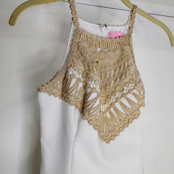 WHITE PIQUE & GOLD LILLY PULITZER DRESS NWOT - Picture 2 of 8